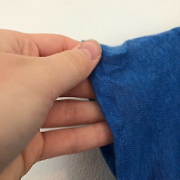 NEW NWT 1.STATE Ruffle Linen Top Bright Blue Short Cap Sleeve 100% LINEN - FLAW - Picture 7 of 8